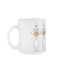 Skeletons holding pumpkins mugs