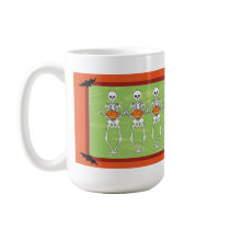 Skeletons holding pumpkins coffee mugs