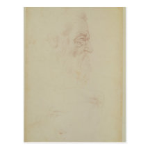 Sketch of a male head and two legs post cards
