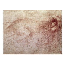 Sketch of a roaring lion post cards