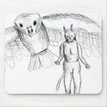 Sketch, skull man flying bird horror drawing mousepad