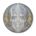 Sketchy Skull On Wood Magnet
