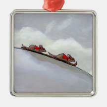 Ski racing rats fun uique art skiing rat painting christmas tree ornament