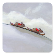 Ski racing rats fun uique art skiing rat painting square sticker