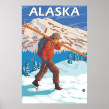 Skier Carrying Snow Skis - Alaska Poster