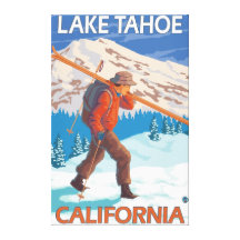 Skier Carrying Snow Skis - Lake Tahoe, Californi Canvas Print