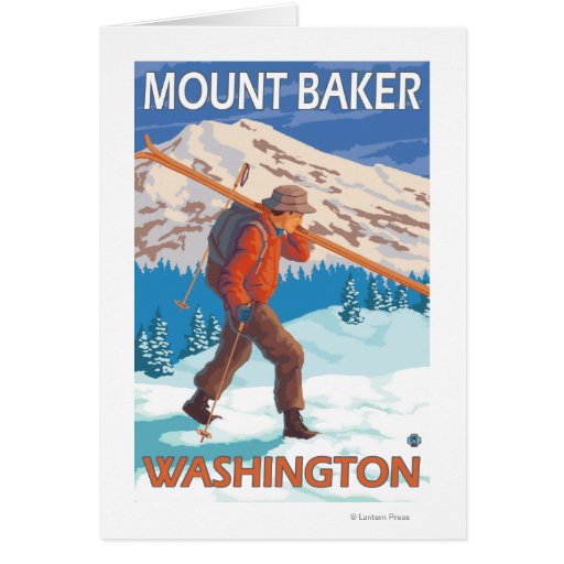 Skier Carrying Snow Skis - Mount Baker, WA Cards