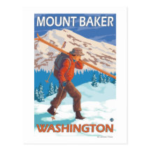 Skier Carrying Snow Skis - Mount Baker, WA Postcards