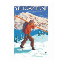 Skier Carrying Snow Skis - Yellowstone Nat'l Post Cards