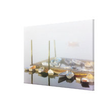 Skiffs and morning fog in Southwest Harbour, Canvas Print