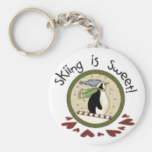 Skiing Penguin Holiday T-shirts and Gifts Keychain