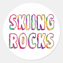 Skiing Rocks Round Sticker