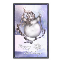 Skiing Snowman Stationary Customized Stationery