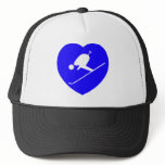 Skiing White on Blue Heart 200dpi hats