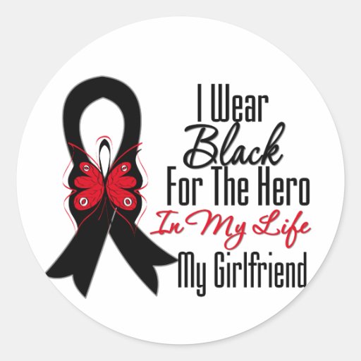 Skin Cancer Ribbon Hero My Girlfriend Round Sticker