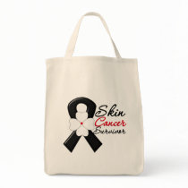 Skin Cancer Survivor Flower Ribbon Canvas Bags