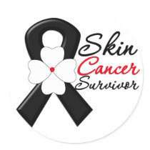 Skin Cancer Survivor Flower Ribbon Round Stickers