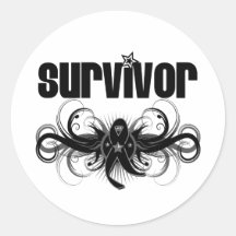 Skin Cancer Survivor Grunge Winged Emblem Round Sticker