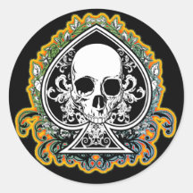 SKULL ACE OF SPADES ROUND STICKERS