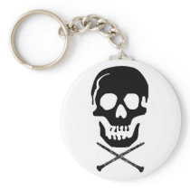Skull and clarinets - Black on white Keychain