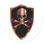 Skull and cross bones shield round stickers