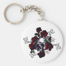 Skull and Roses Tattoo Style Goth Art Keychain