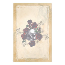 Skull and Roses Tattoo Style Goth Art Stationery Paper