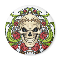 Skull and Roses with Crown Of Thorns by Al Rio Magnet