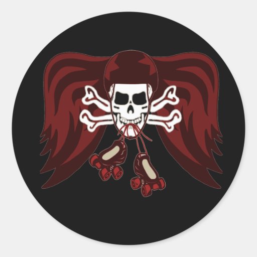 skull and skates round sticker