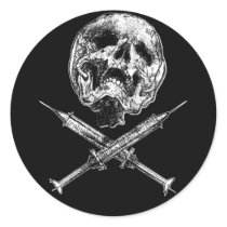 Skull and Syringes Round Sticker