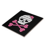 Skull & Bones Fleur-de-lis Pink Polka Dot Ceramic Tile