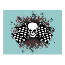 Skull-chequered flags-splat postcard