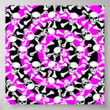 Skull & Crossbones Hypnotic Spirals (Black & Pink) Print