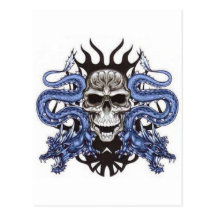 skull dragons design post card