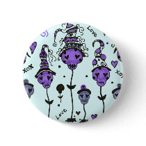 SKuLL FLoWeRs ~ Purple Pinback Button