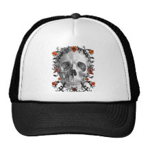 SKULL HEAD WITH VINES AND FLOWERS PRINT HATS