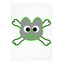 Skull Kat Green - Grey Invites