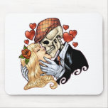 Skull Kiss with Hearts and Roses by Al Rio Mouse Pads