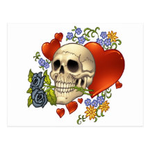 Skull Love - Skulls, Roses and Hearts by Al Rio Postcard