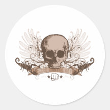 Skull montage - bronze round stickers