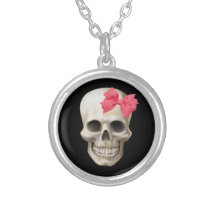 Skull Necklace With Pink Bow