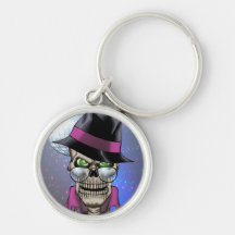 Skull Pimp with Hat, Glasses, Gold Chain and Disco Key Chains