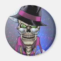 Skull Pimp with Hat, Glasses, Gold Chain and Disco Fridge Magnet