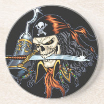 Skull Pirate with Sword and Hook by Al Rio Drink Coasters