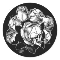 Skull Roses Round Sticker