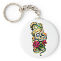 Skull Snake Roses Design Keychain
