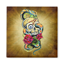 Skull Snake Roses Design Refrigerator Magnet