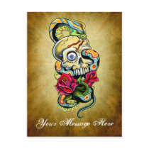 Skull Snake Roses Design Post Cards