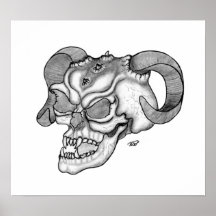 Skull Teufelschädel schwarz weiß Zeichnung Plakatdrucke