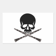 Skull with Clarinets and Crossbones Rectangle Sticker